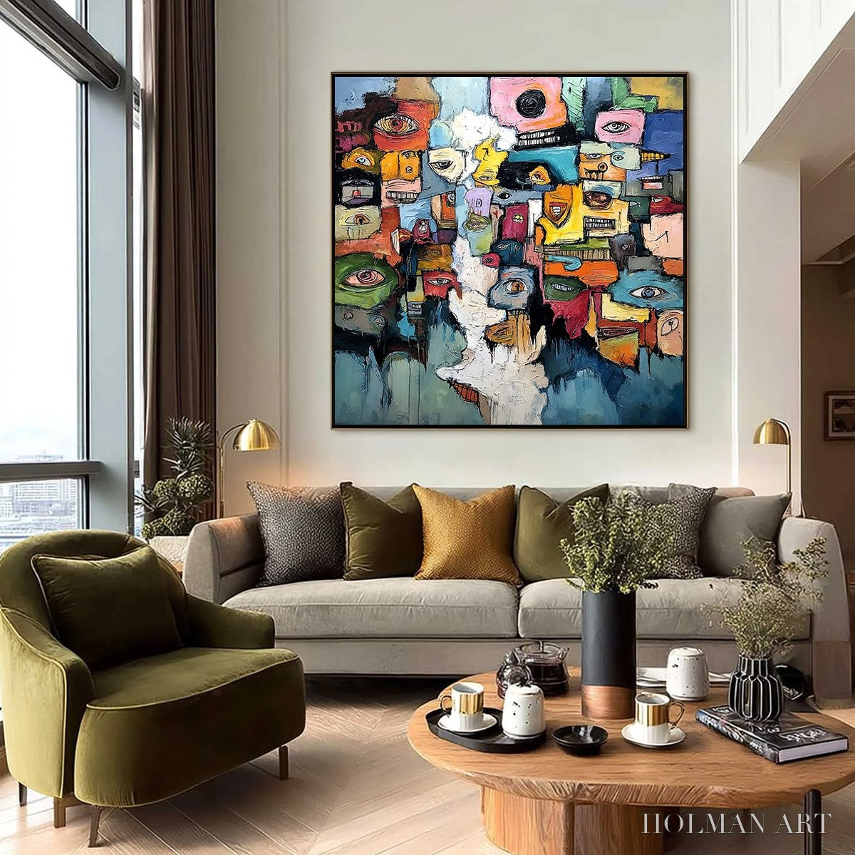 HOLMAN ART Kaleidoscope of Souls – Large Colorful Abstract Faces Oil Painting - image 6