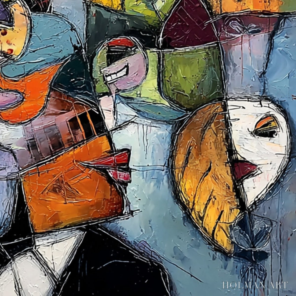 HOLMAN ART Carnival of Souls – Large Colorful Abstract Faces Oil Painting - image 3