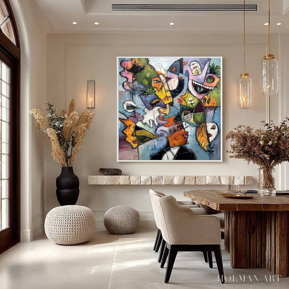 HOLMAN ART Carnival of Souls – Large Colorful Abstract Faces Oil Painting - image 4