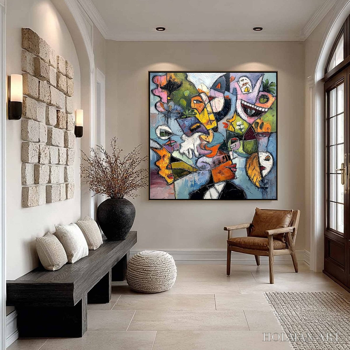 HOLMAN ART Carnival of Souls – Large Colorful Abstract Faces Oil Painting - image 6