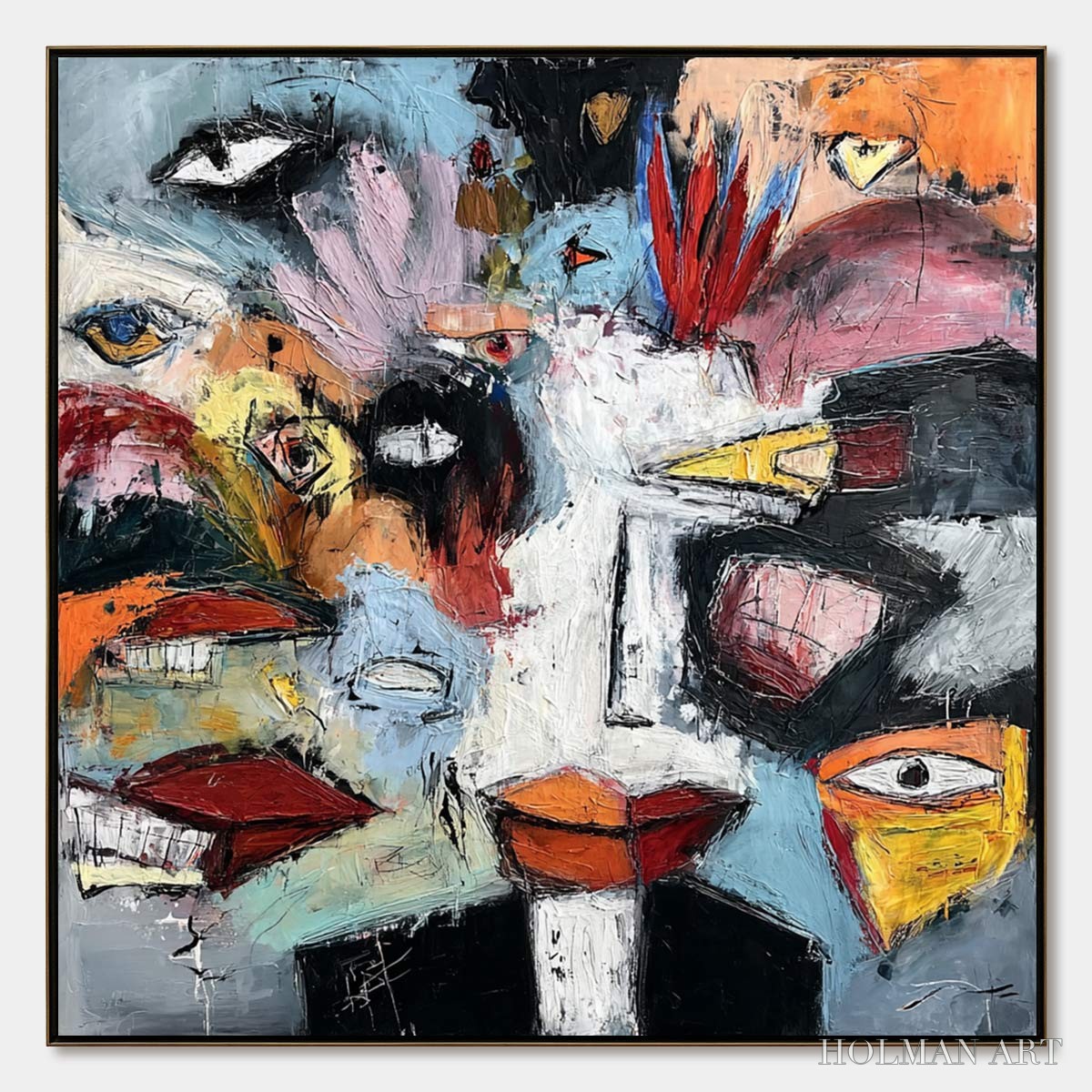 HOLMAN ART Voices in the Room – Bold Square Abstract Impasto Portrait Painting - image 1