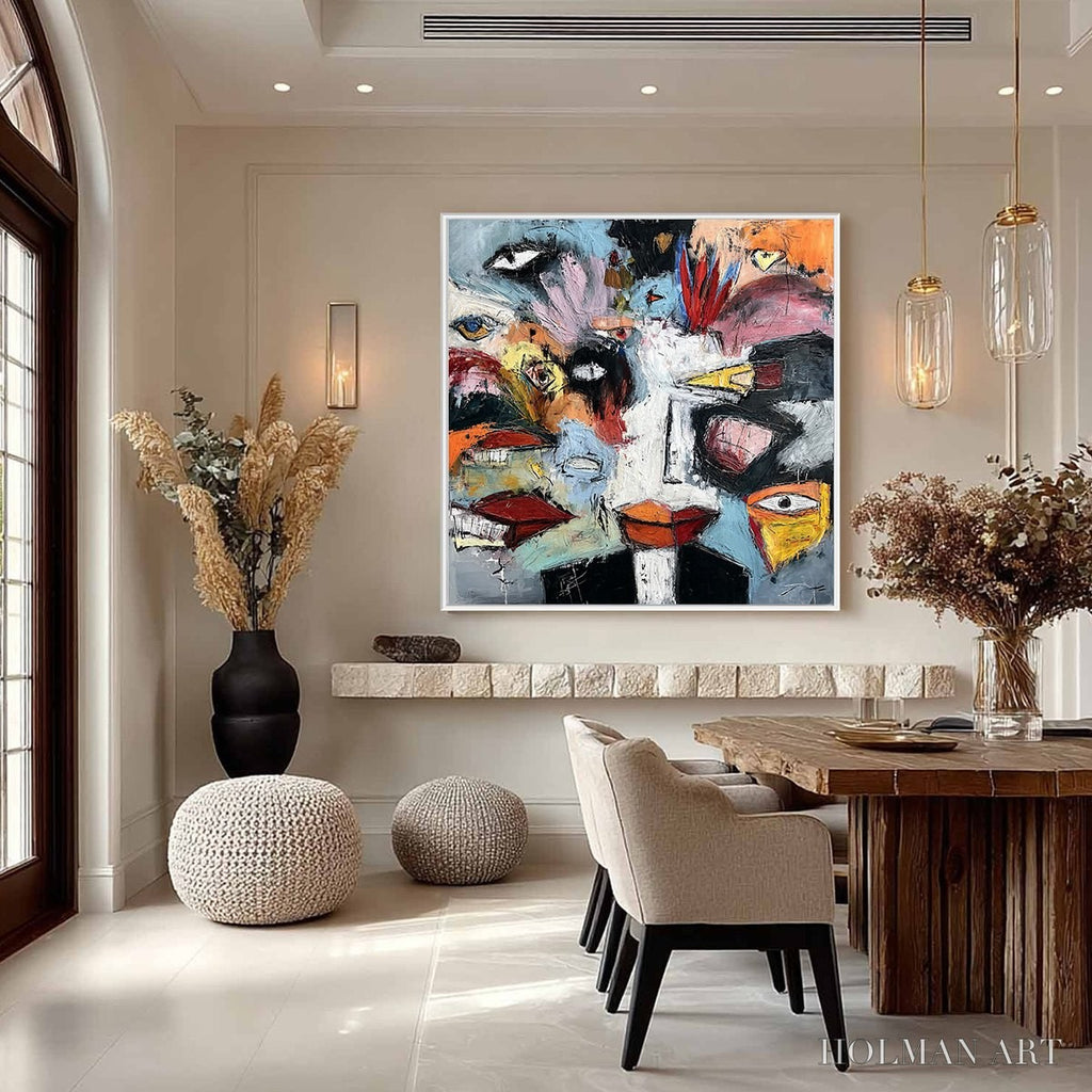 HOLMAN ART Voices in the Room – Bold Square Abstract Impasto Portrait Painting - image 4
