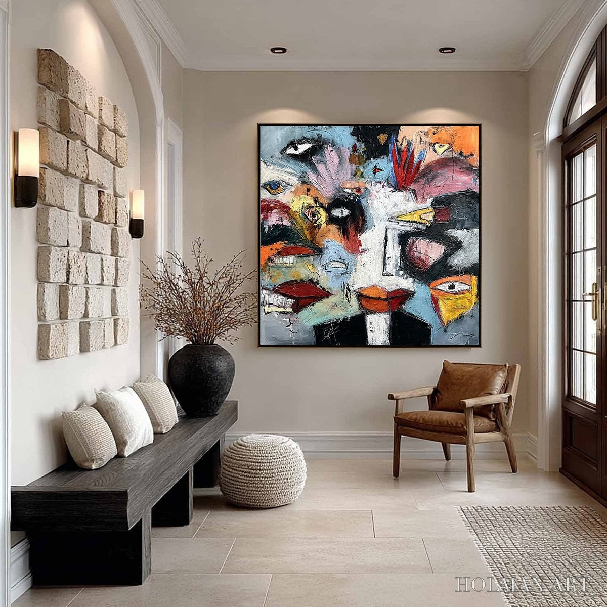 HOLMAN ART Voices in the Room – Bold Square Abstract Impasto Portrait Painting - image 6