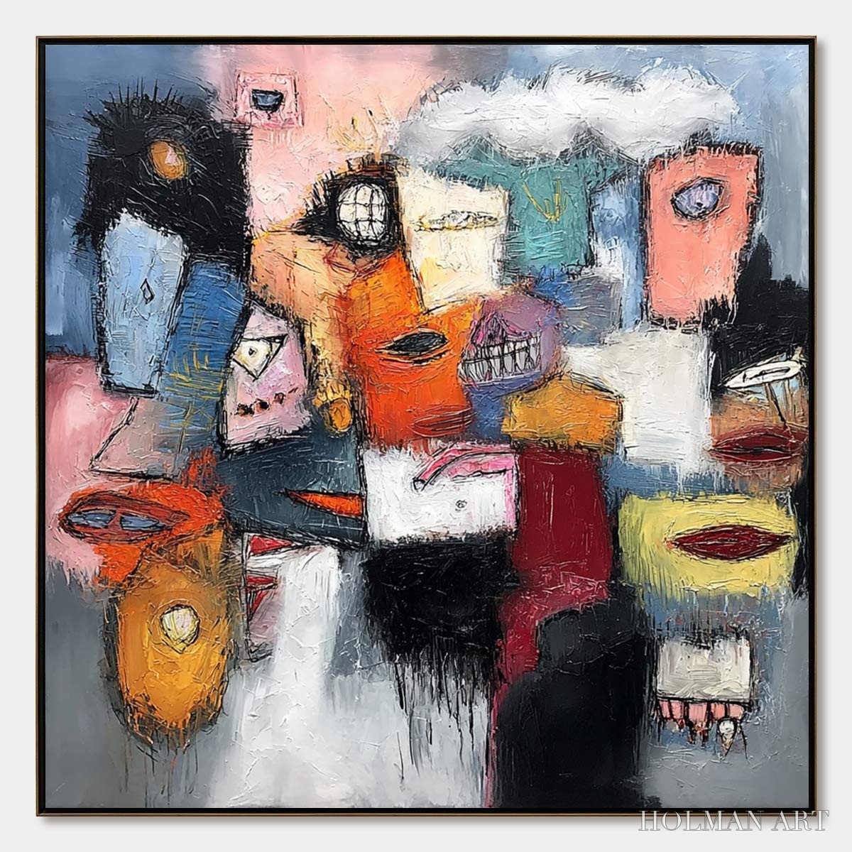 HOLMAN ART the Gathering – Large Colorful Square Abstract Impasto - image 1