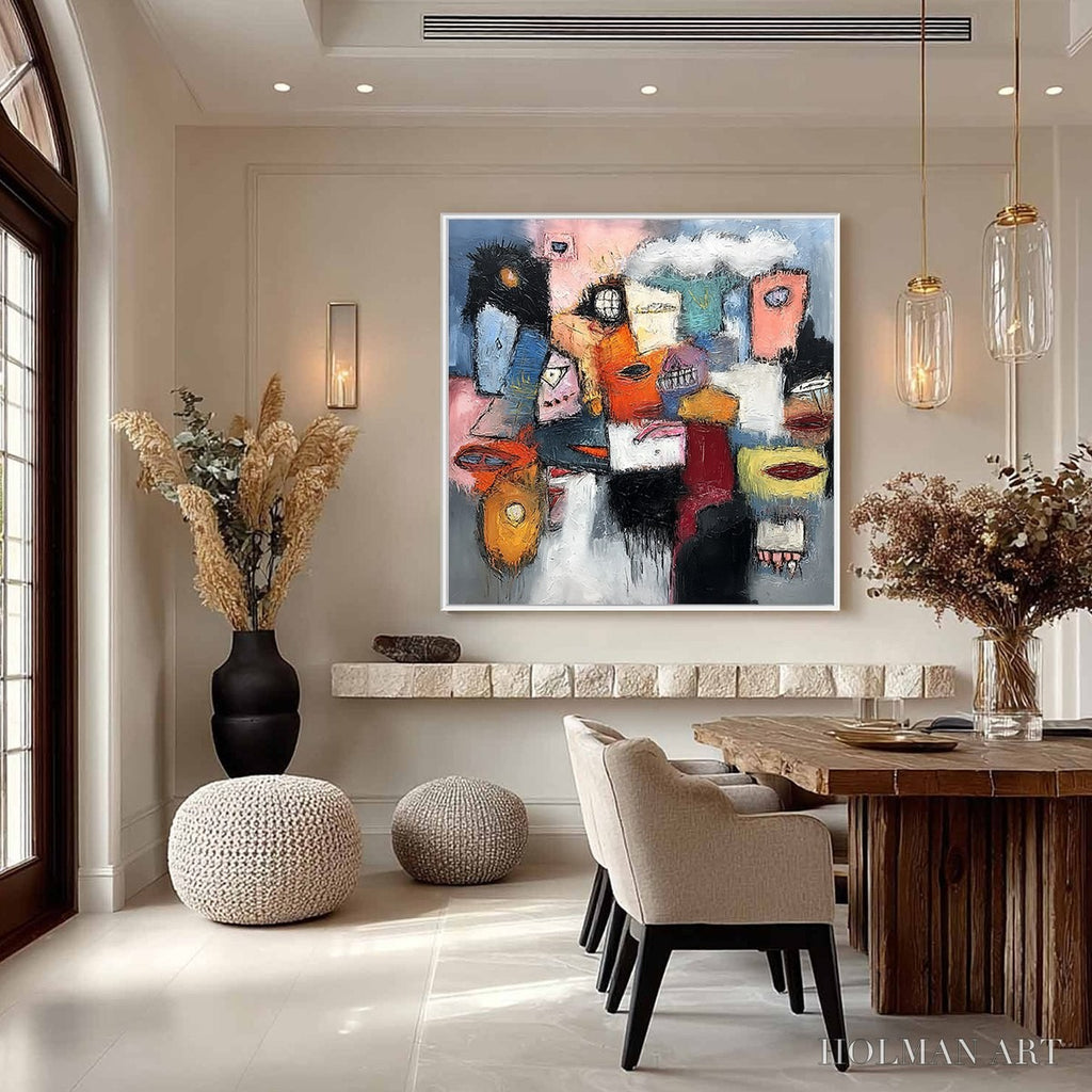 HOLMAN ART the Gathering – Large Colorful Square Abstract Impasto - image 4