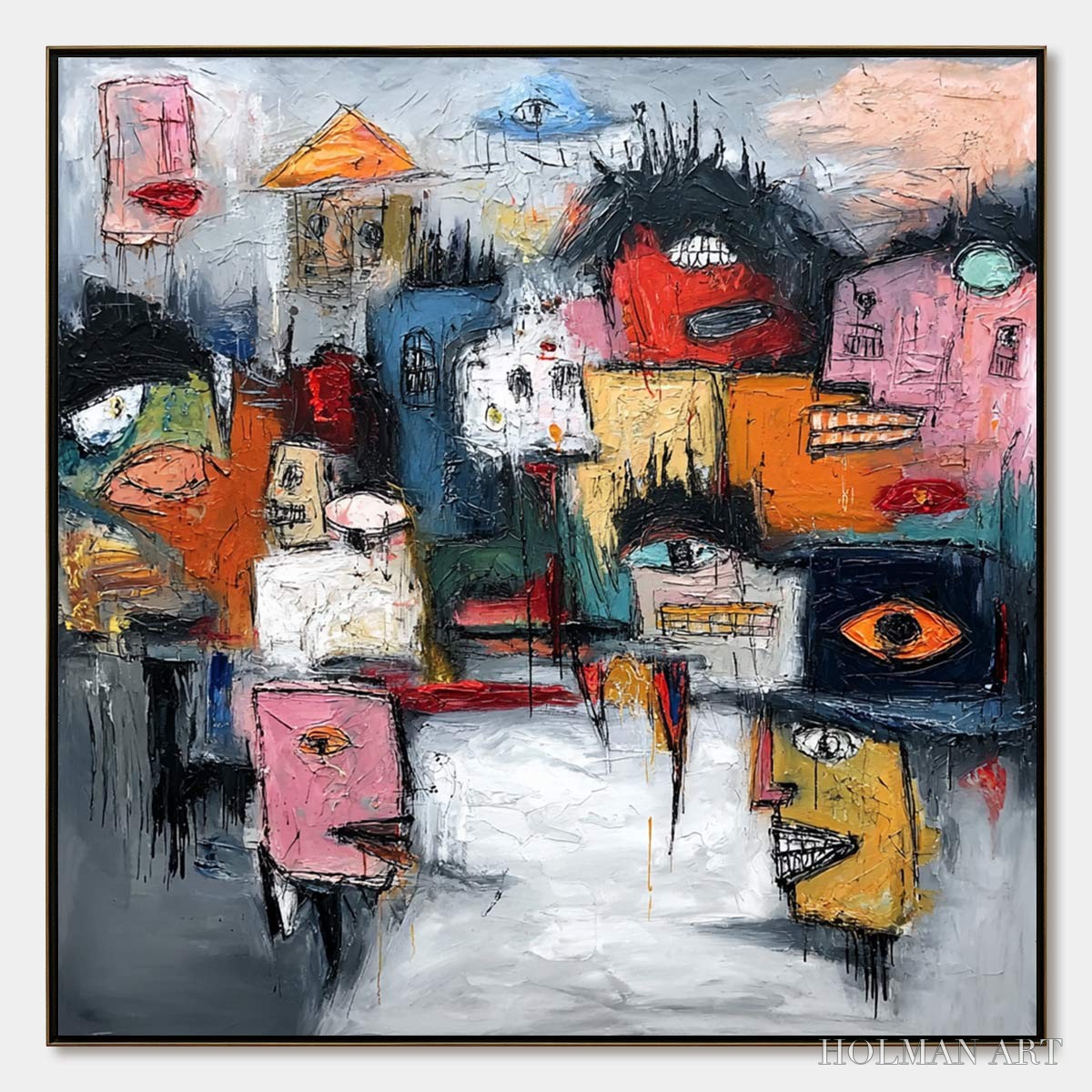 HOLMAN ART Concrete Carnival – Large Colorful Abstract Impasto Cityscape Painting - image 1