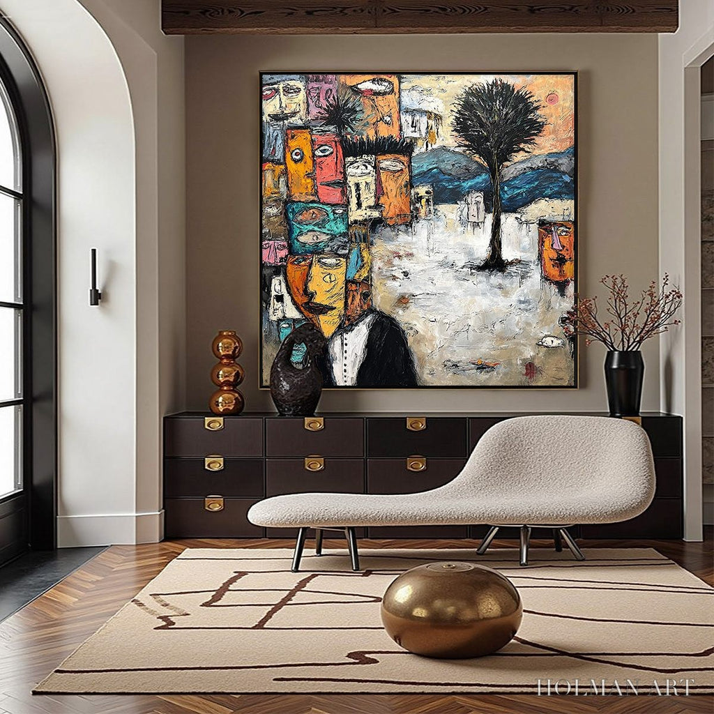 HOLMAN ART the Crowd Within – Colorful Abstract Figurative Impasto Painting - image 4