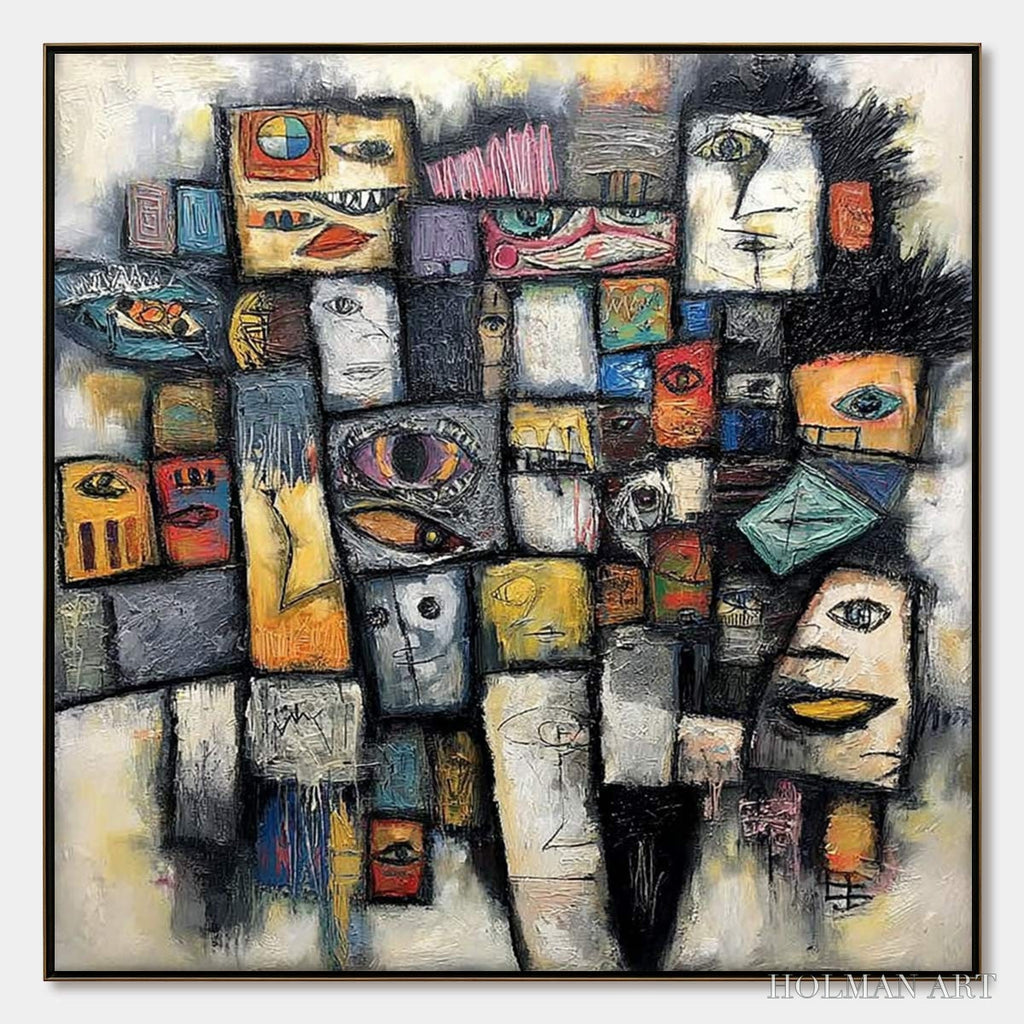 HOLMAN ART Mosaic of Souls | Square Abstract Portrait Oil Painting for Wall - image 1