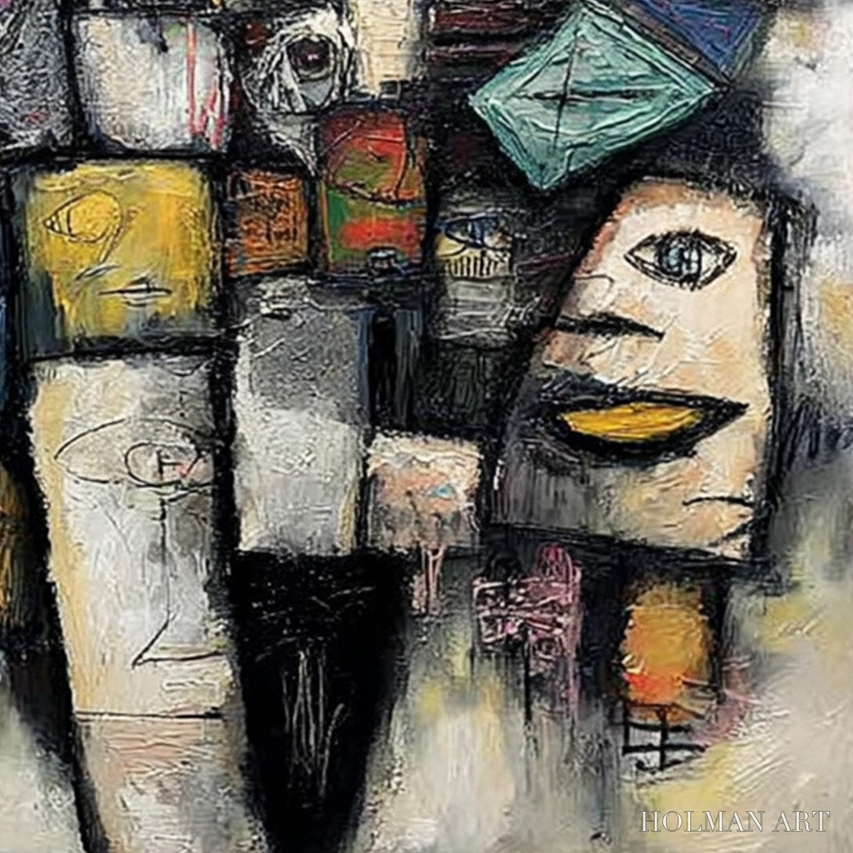 HOLMAN ART Mosaic of Souls | Square Abstract Portrait Oil Painting for Wall - image 3