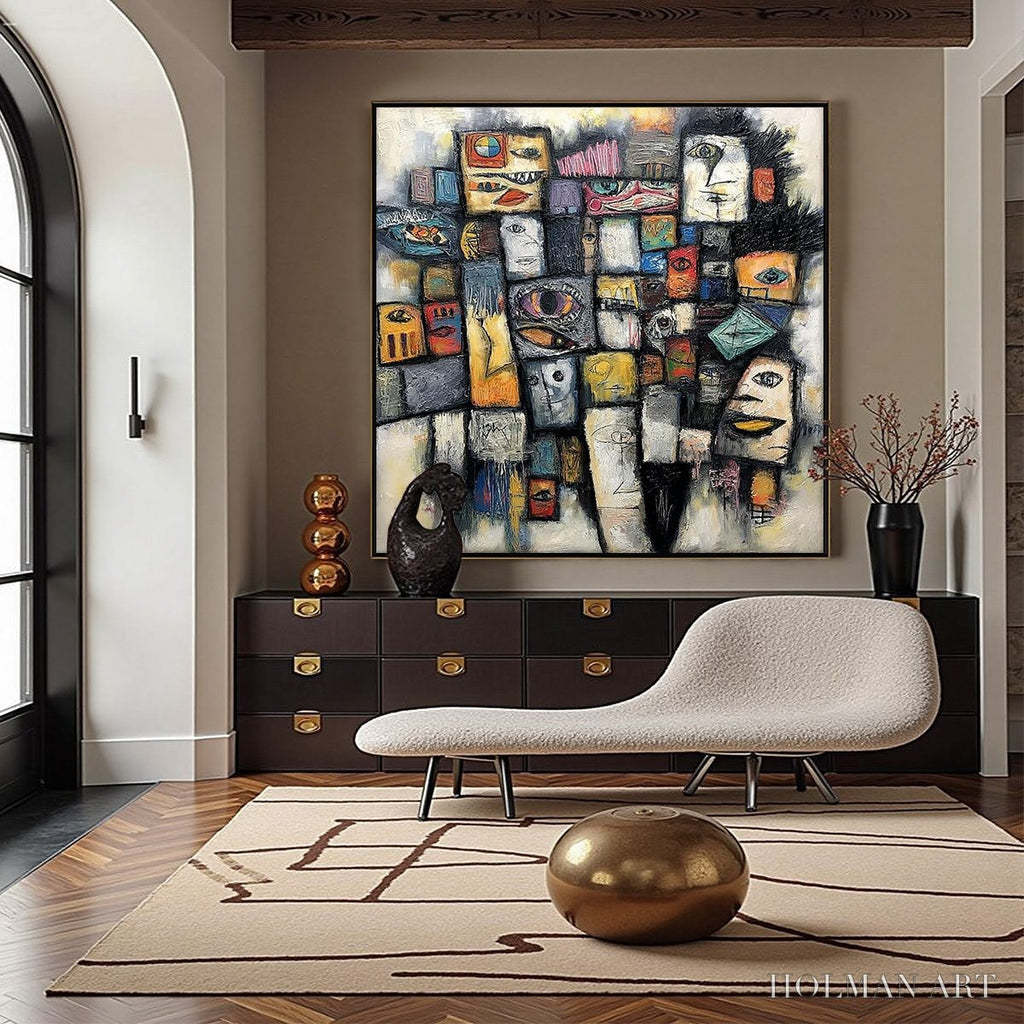 HOLMAN ART Mosaic of Souls | Square Abstract Portrait Oil Painting for Wall - image 4