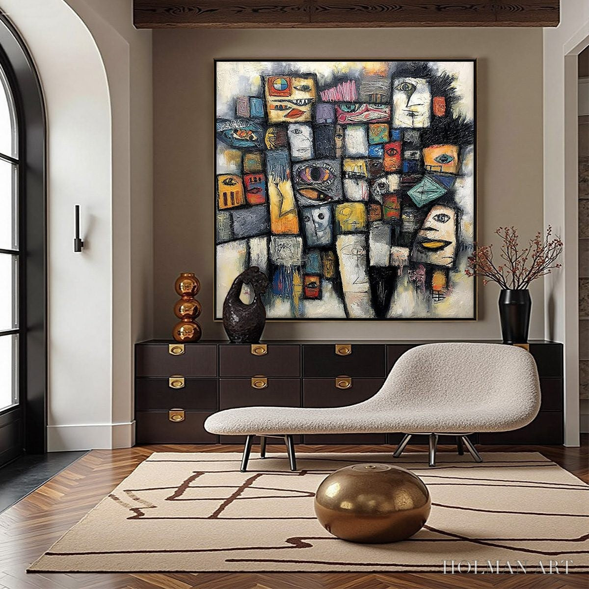 HOLMAN ART Mosaic of Souls | Square Abstract Portrait Oil Painting for Wall - image 4