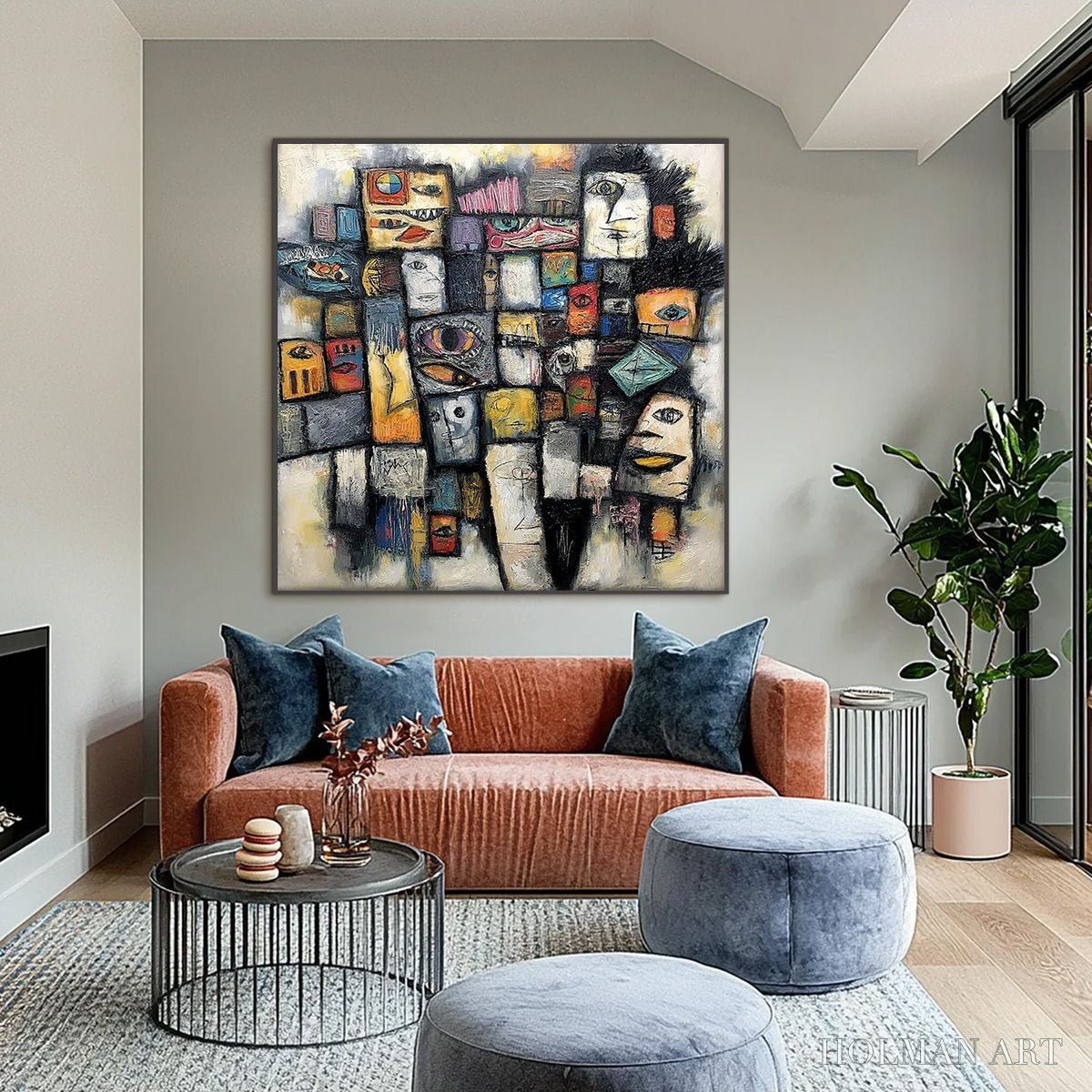 HOLMAN ART Mosaic of Souls | Square Abstract Portrait Oil Painting for Wall - image 6