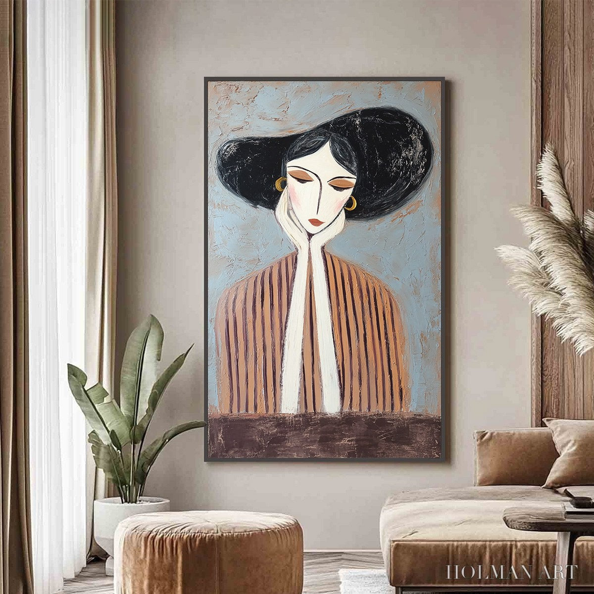 HOLMAN ART Contemplation Textured Portrait Oil Painting | Modern - image 2
