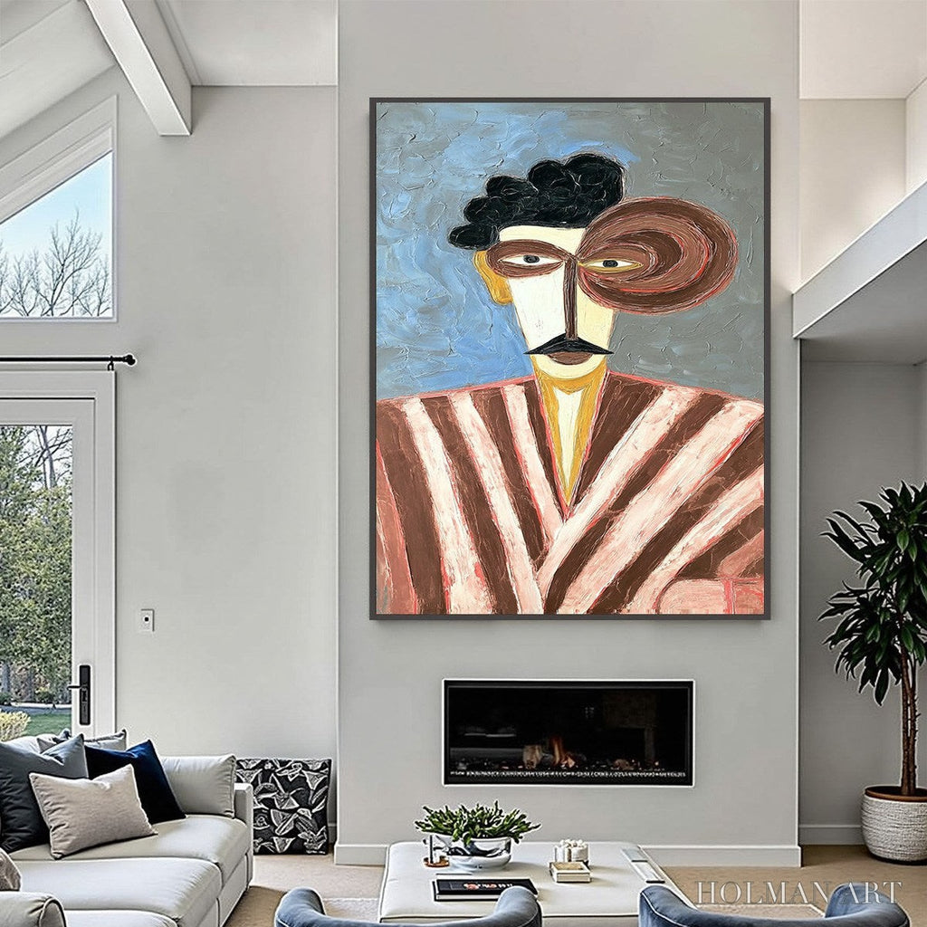 HOLMAN ART the Gentleman – Expressive Abstract Portrait Oil Painting for Modern Decor - image 2