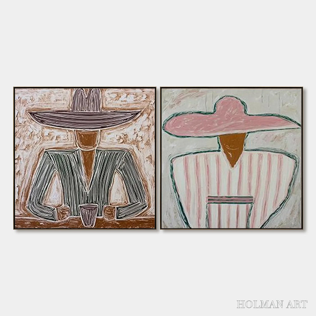 HOLMAN ART Sombrero Duet – Textured Figurative Portrait Diptych - image 1