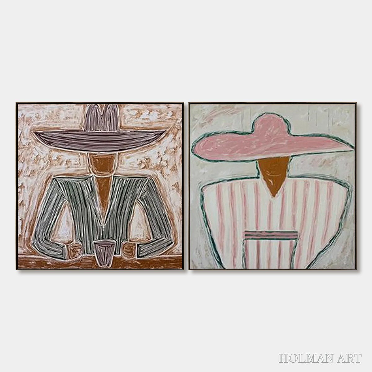HOLMAN ART Sombrero Duet – Textured Figurative Portrait Diptych - image 1