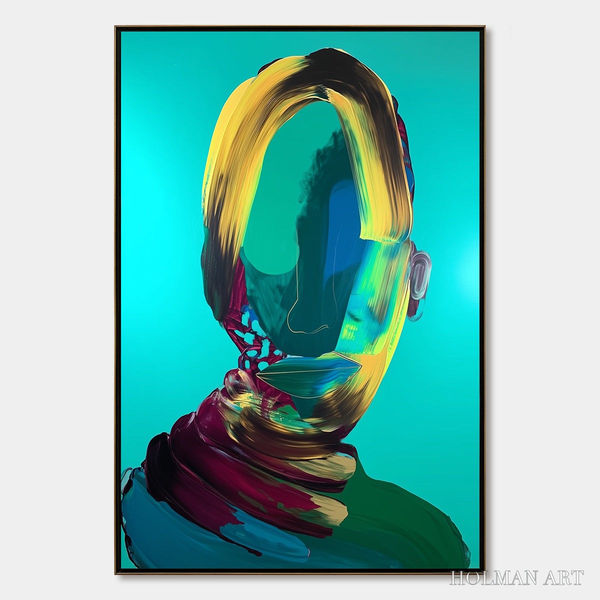 HOLMAN ART Azure Gaze – Textured Abstract Portrait Oil Painting - image 1