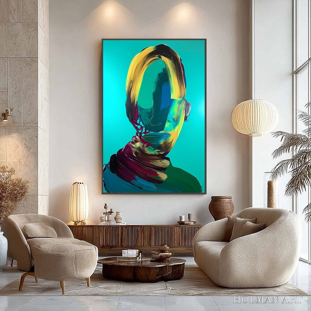 HOLMAN ART Azure Gaze – Textured Abstract Portrait Oil Painting - image 3