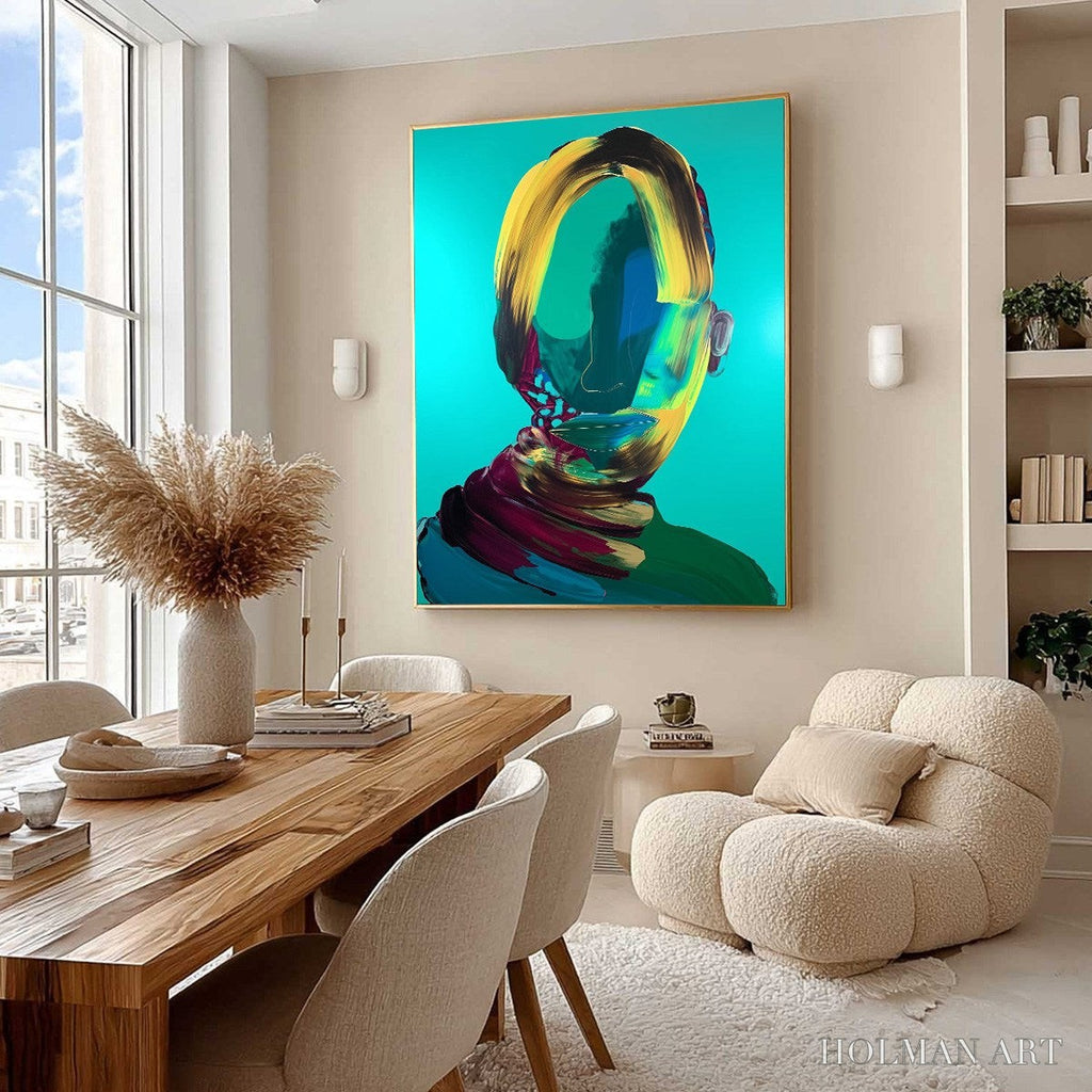 HOLMAN ART Azure Gaze – Textured Abstract Portrait Oil Painting - image 5