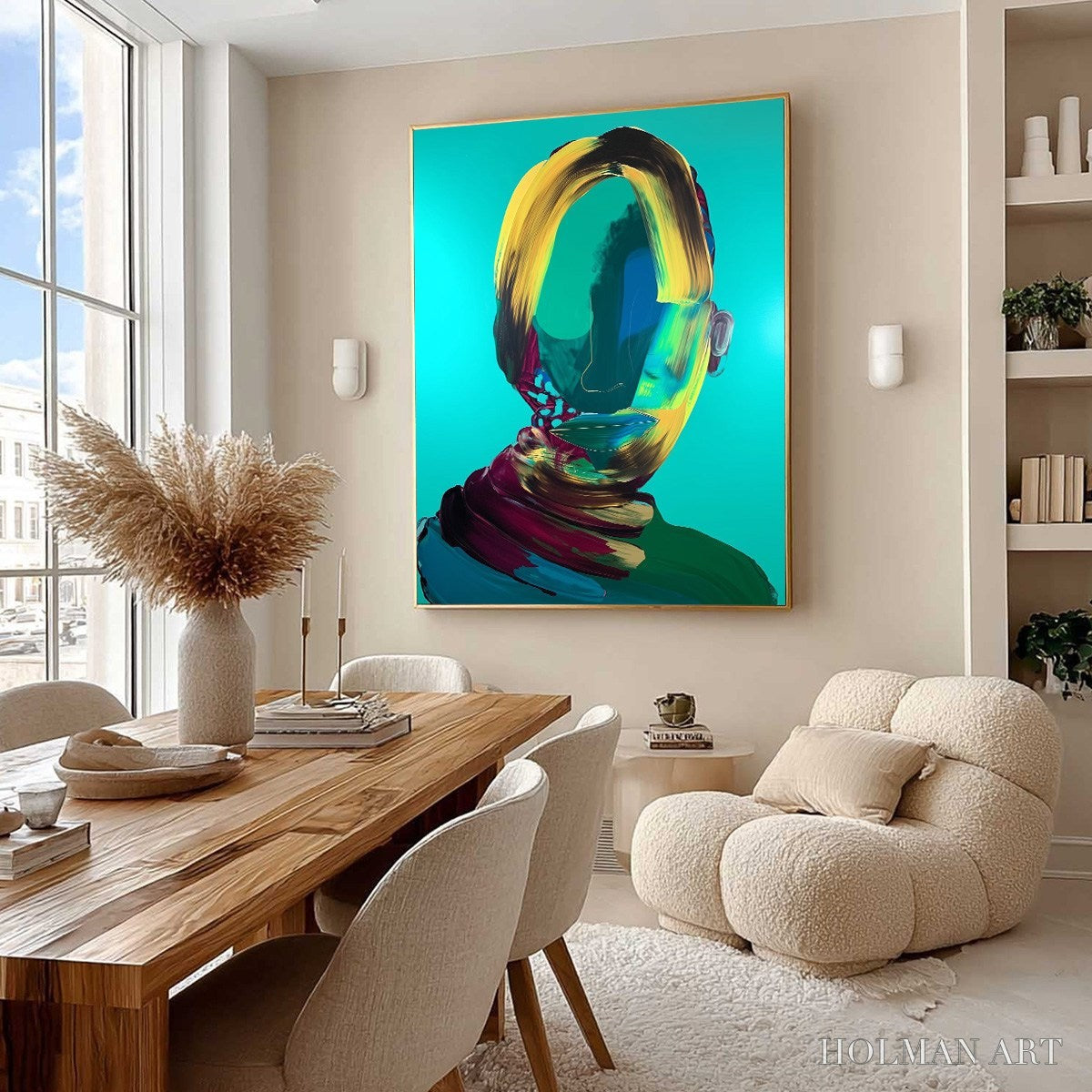 HOLMAN ART Azure Gaze – Textured Abstract Portrait Oil Painting - image 5