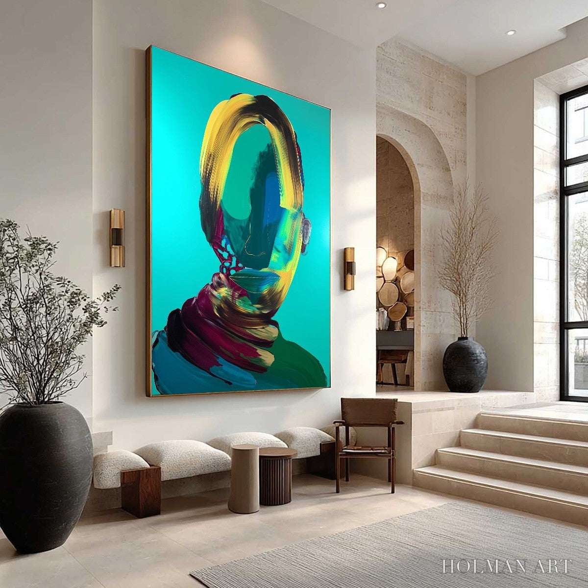 HOLMAN ART Azure Gaze – Textured Abstract Portrait Oil Painting - image 6