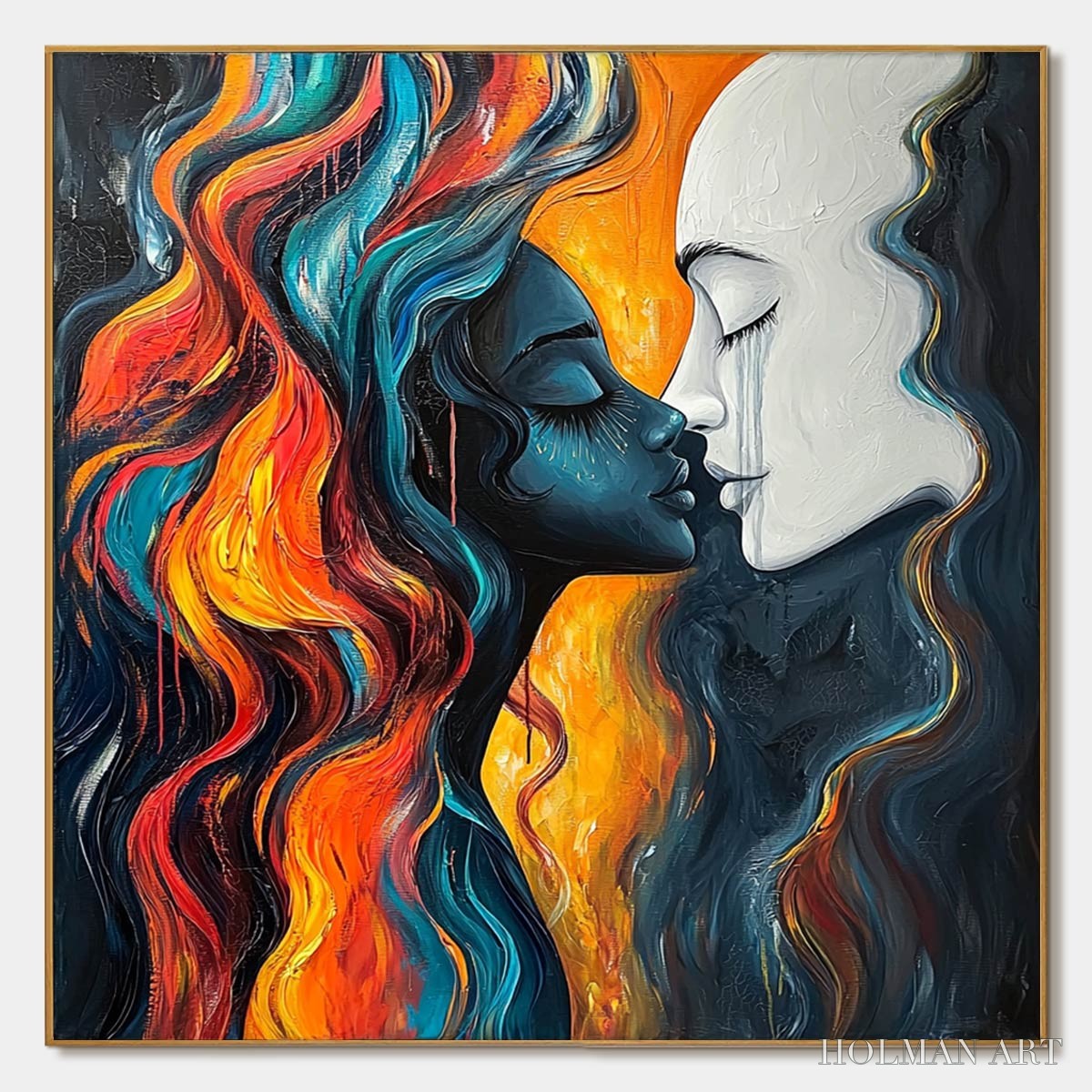 HOLMAN ART Eternal Embrace – Colorful Portrait Oil Painting of Two Lovers - image 1