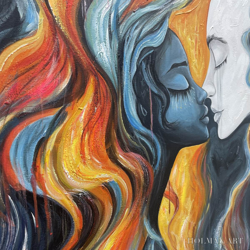 HOLMAN ART Eternal Embrace – Colorful Portrait Oil Painting of Two Lovers - image 3
