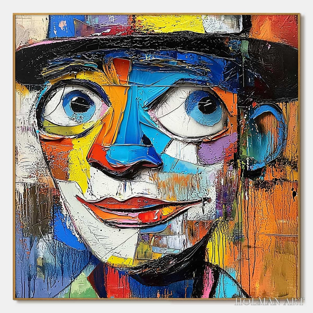 HOLMAN ART Laughing Eyes – Textured Impasto Clown Portrait Oil Painting - image 1