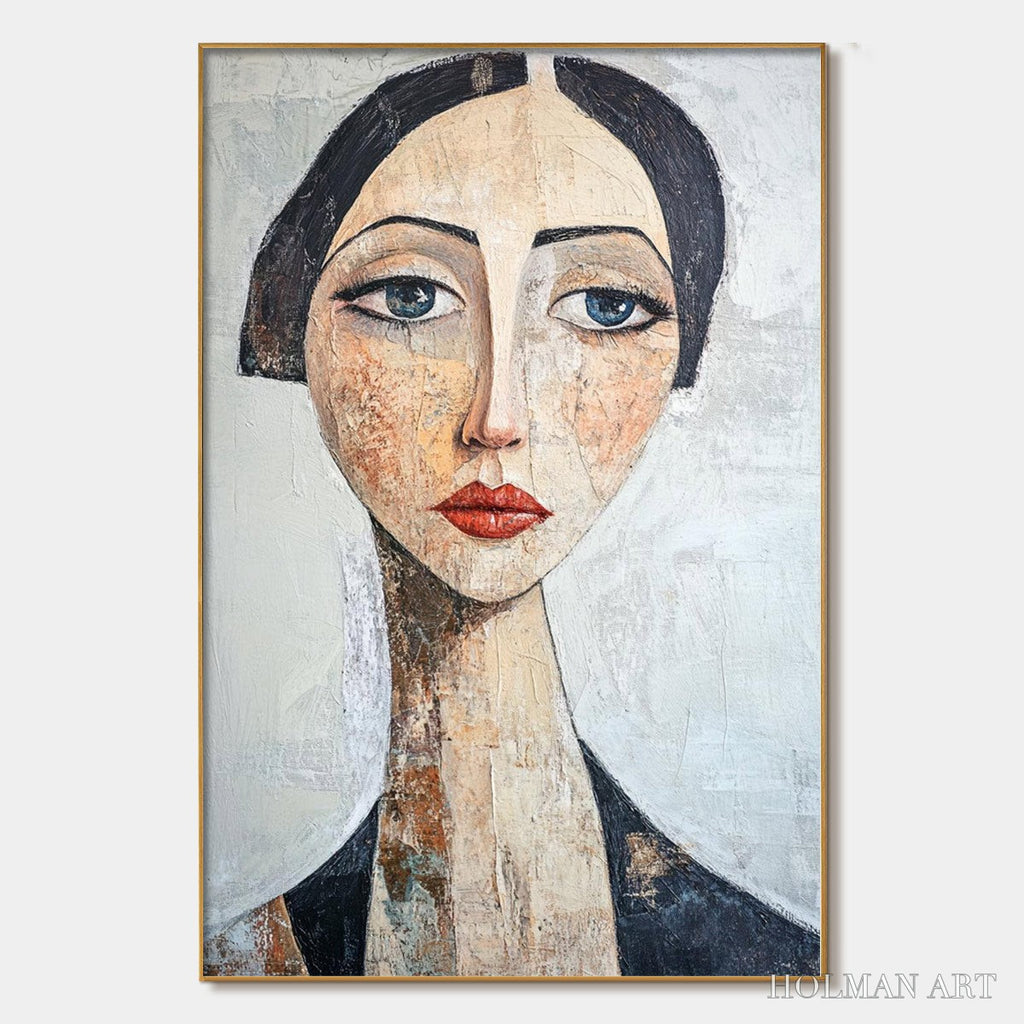 HOLMAN ART Serene Gaze – Textured Figurative Portrait Oil Painting - image 1