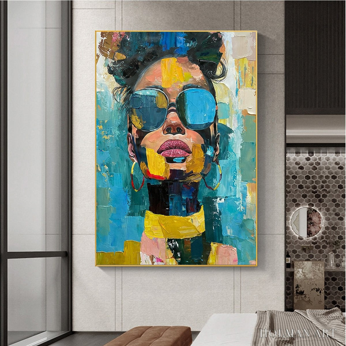HOLMAN ART Golden Gaze – Modern Portrait Impasto Oil Painting - image 6