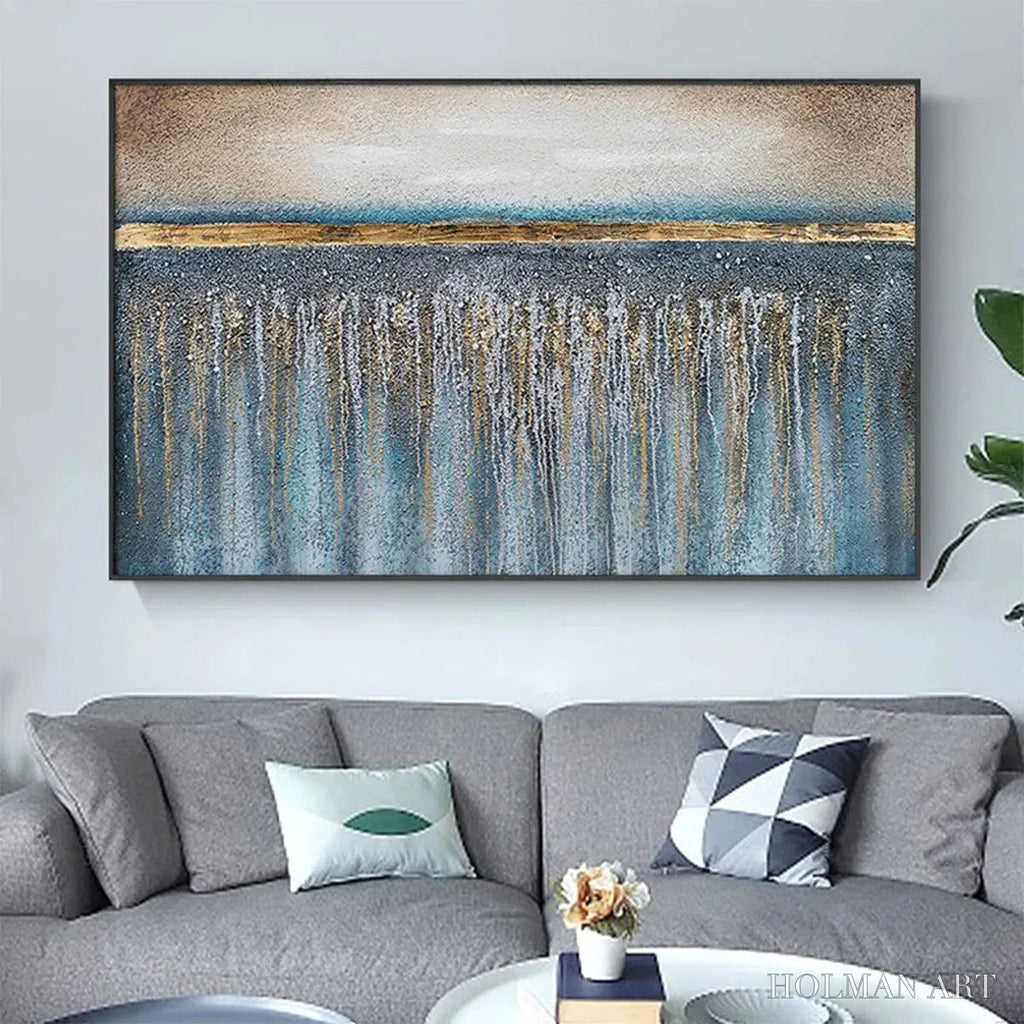 HOLMAN ART Golden Horizon – Panoramic Abstract Oil Painting with Gold and Blue - image 2
