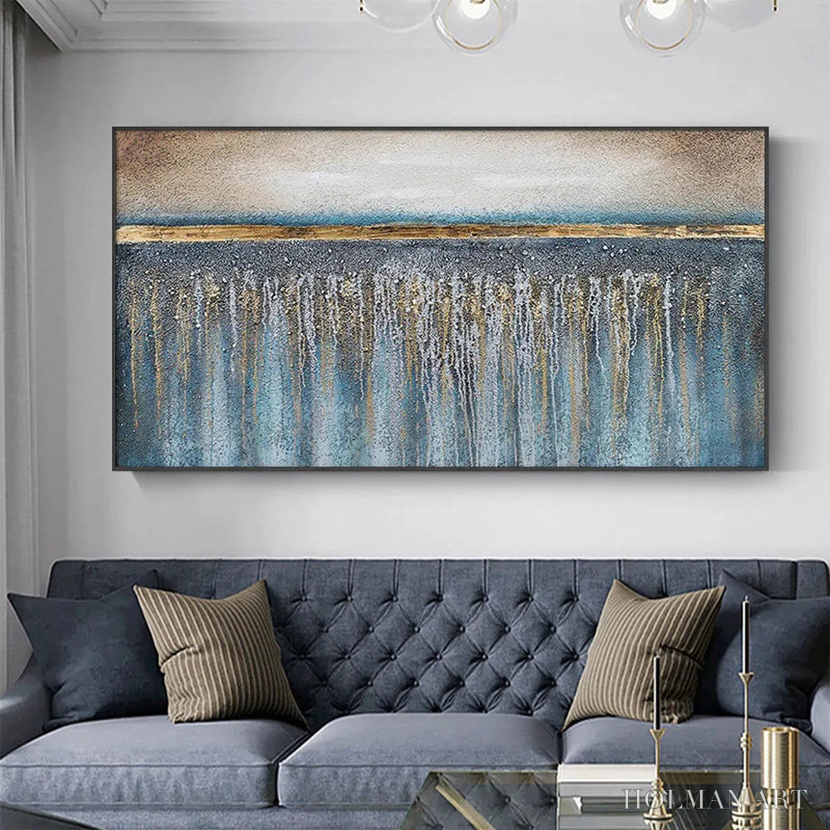 HOLMAN ART Golden Horizon – Panoramic Abstract Oil Painting with Gold and Blue - image 4