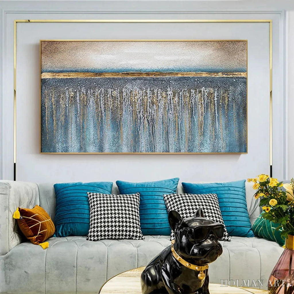HOLMAN ART Golden Horizon – Panoramic Abstract Oil Painting with Gold and Blue - image 6