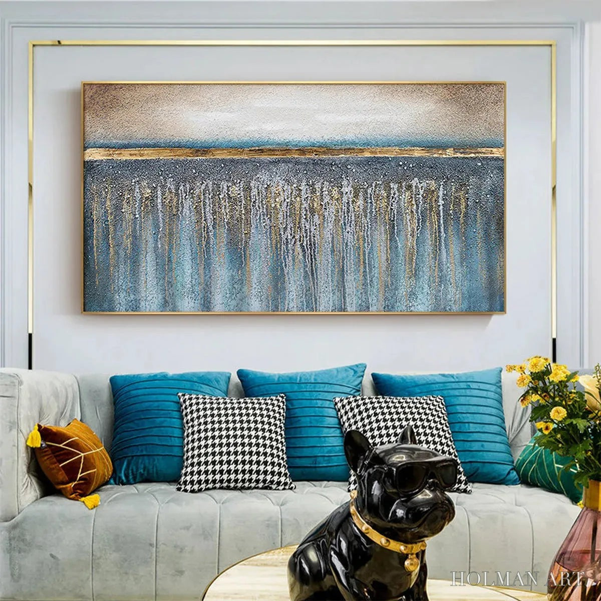 HOLMAN ART Golden Horizon – Panoramic Abstract Oil Painting with Gold and Blue - image 6