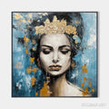 HOLMAN ART Golden Muse – Portrait Painting in Blue and Gold, Square Canvas, Modern Figurative - image 1