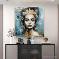 HOLMAN ART Golden Muse – Portrait Painting in Blue and Gold, Square Canvas, Modern Figurative - image 2