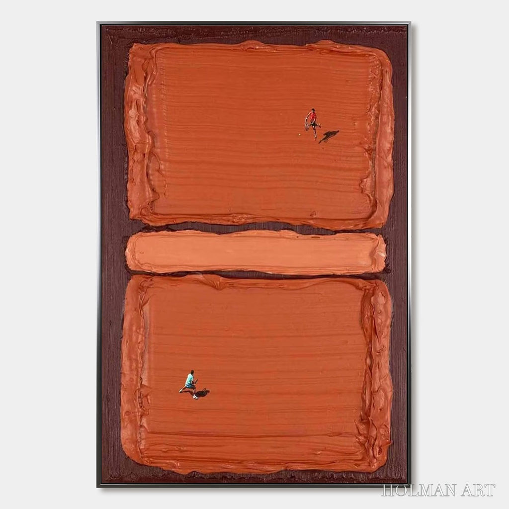 HOLMAN ART Clay Court Textured Minimalist Tennis Match Oil Painting - image 1