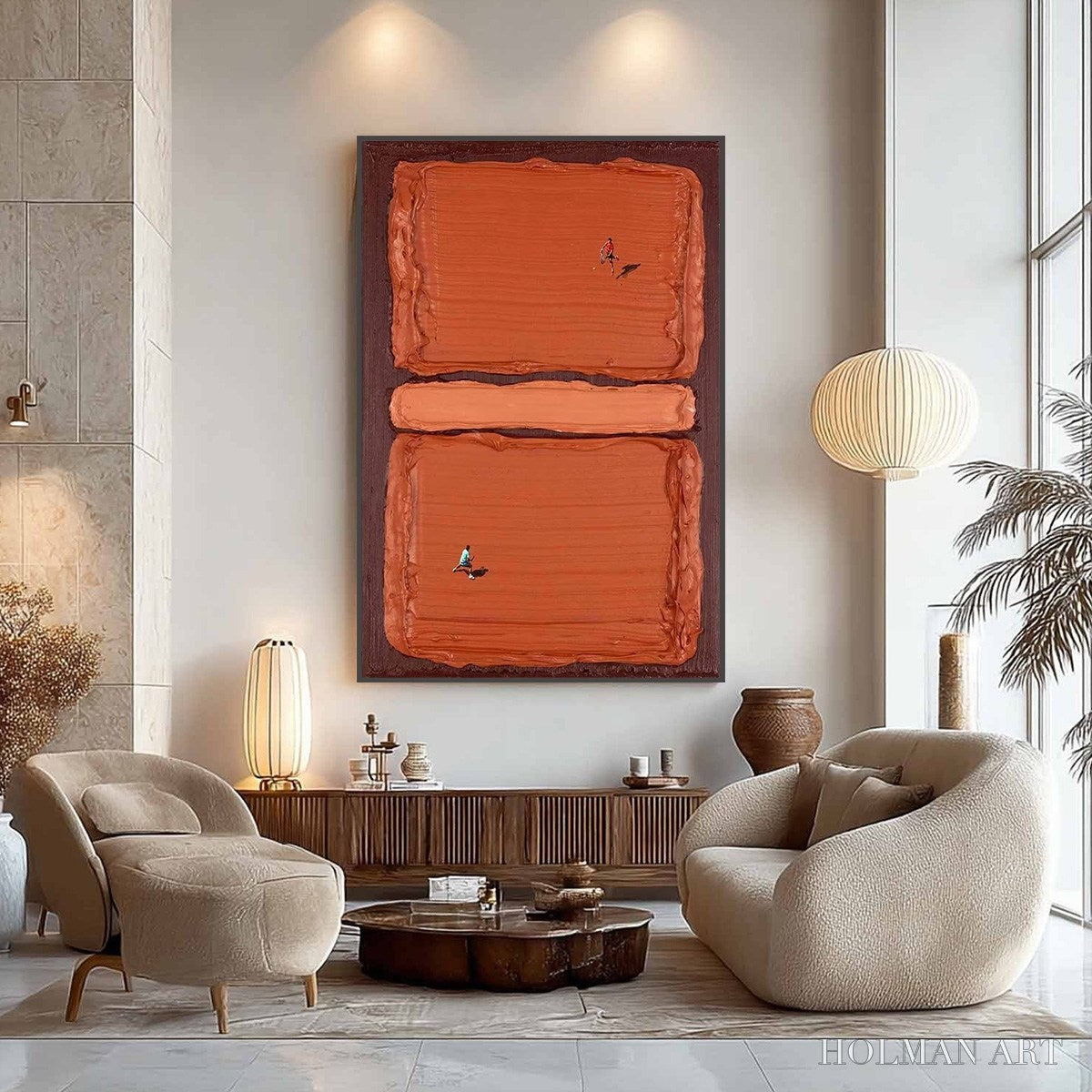 HOLMAN ART Clay Court Textured Minimalist Tennis Match Oil Painting - image 2