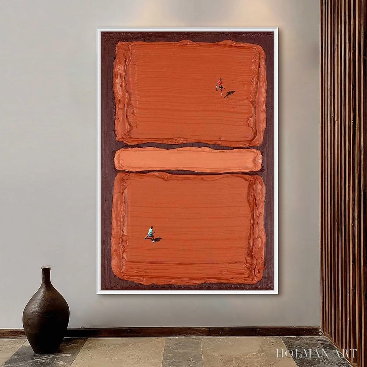 HOLMAN ART Clay Court Textured Minimalist Tennis Match Oil Painting - image 5