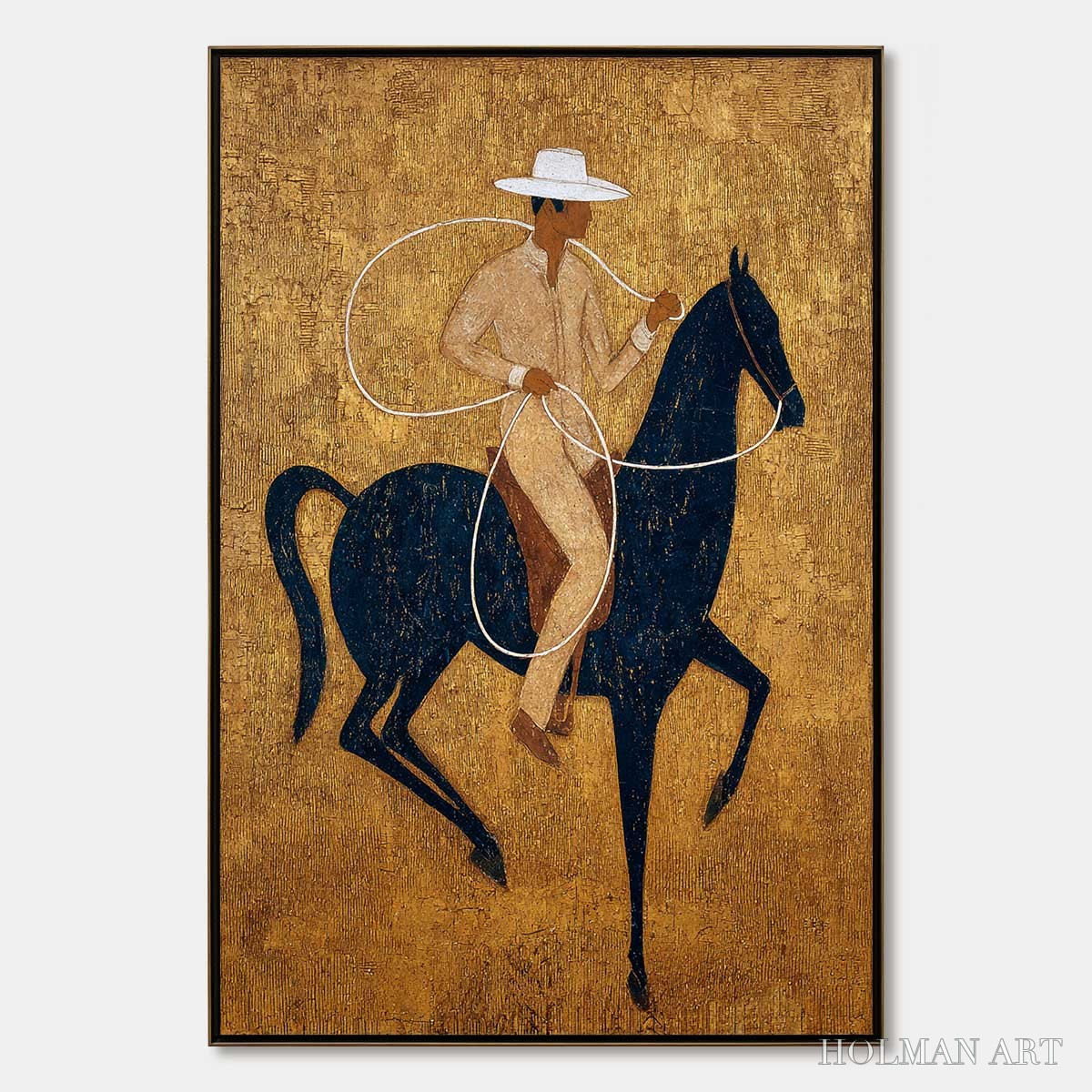 HOLMAN ART Golden Lasso – Textured Wabi Sabi Painting of a Horseman - image 1