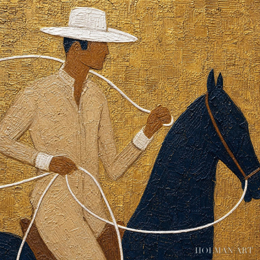 HOLMAN ART Golden Lasso – Textured Wabi Sabi Painting of a Horseman - image 3