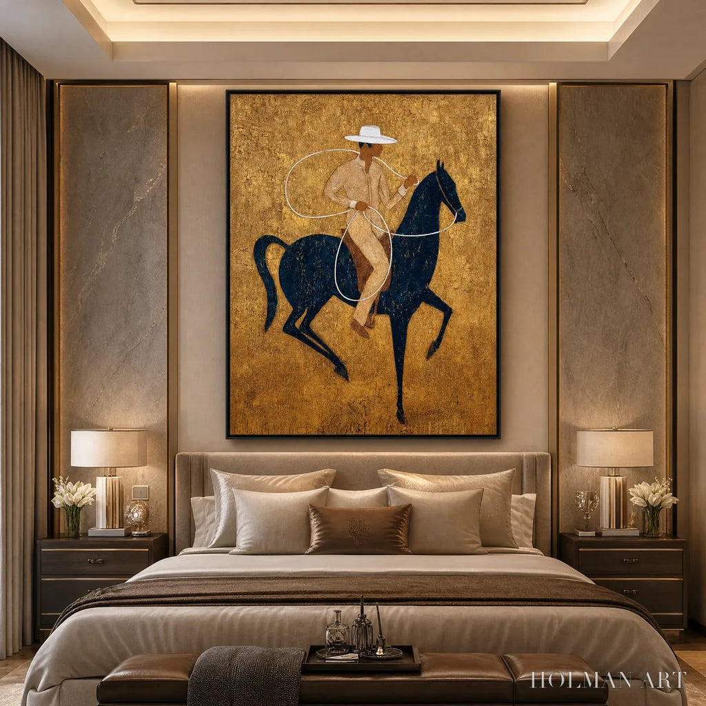 HOLMAN ART Golden Lasso – Textured Wabi Sabi Painting of a Horseman - image 4