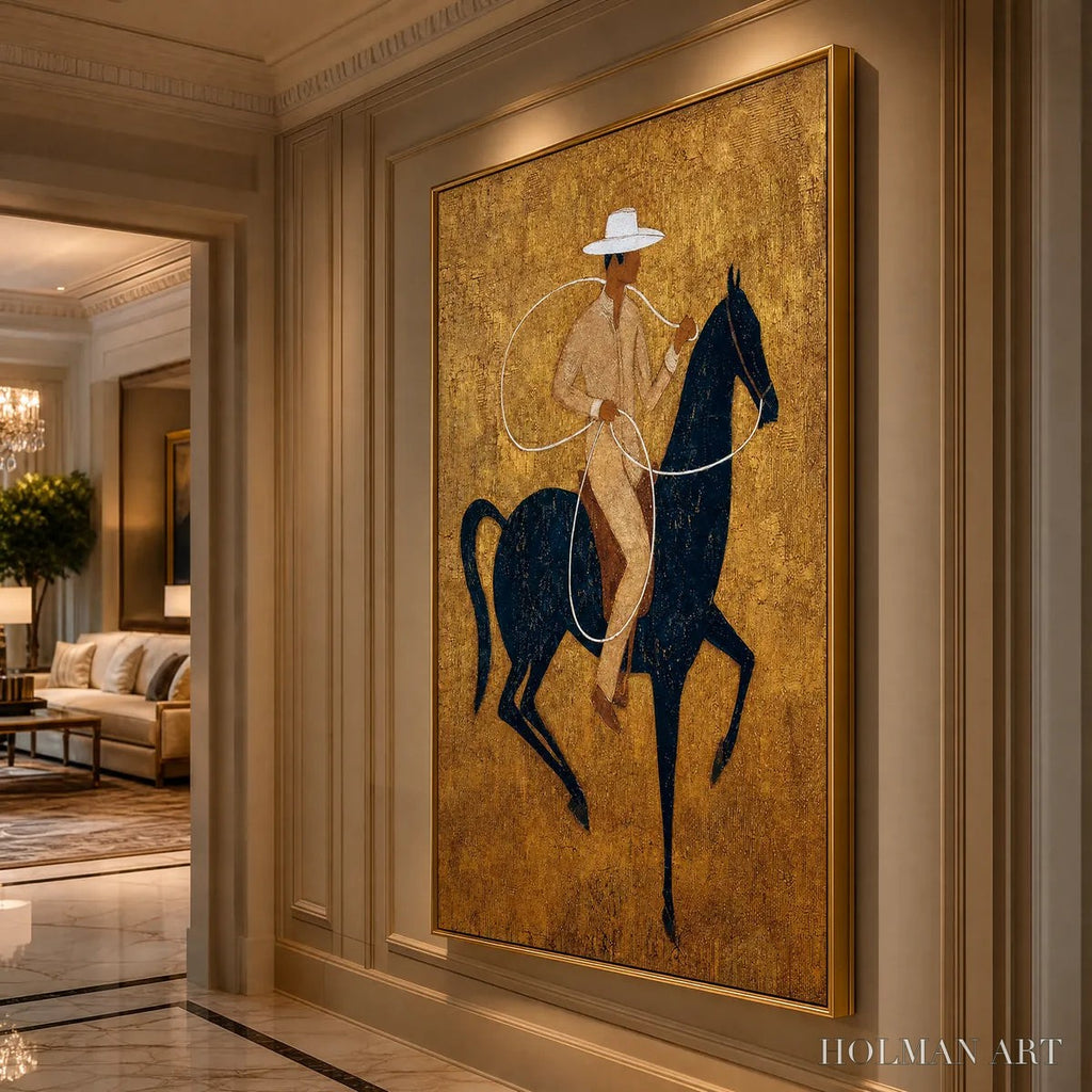 HOLMAN ART Golden Lasso – Textured Wabi Sabi Painting of a Horseman - image 5