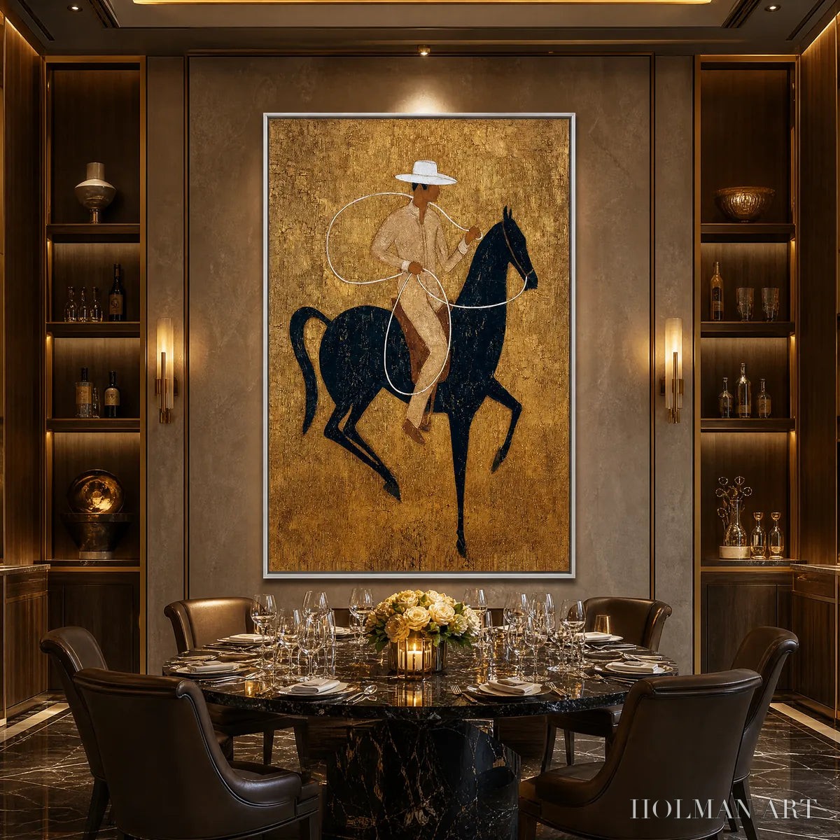 HOLMAN ART Golden Lasso – Textured Wabi Sabi Painting of a Horseman - image 6