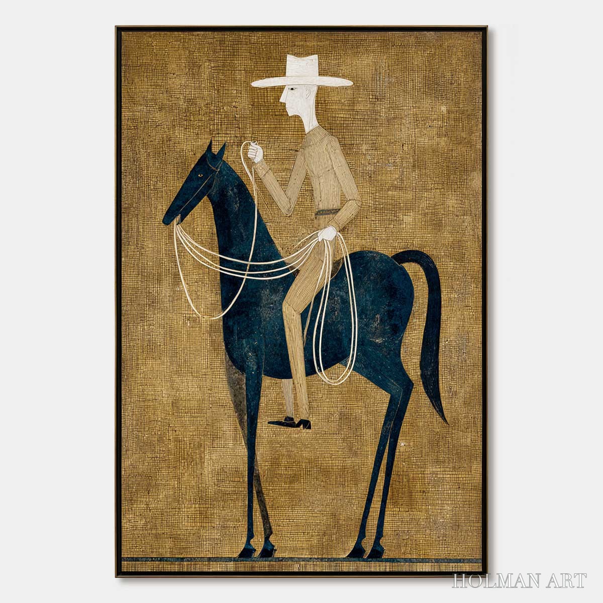 HOLMAN ART the Wanderer – Minimalist Equestrian Portrait with Golden Texture - image 1