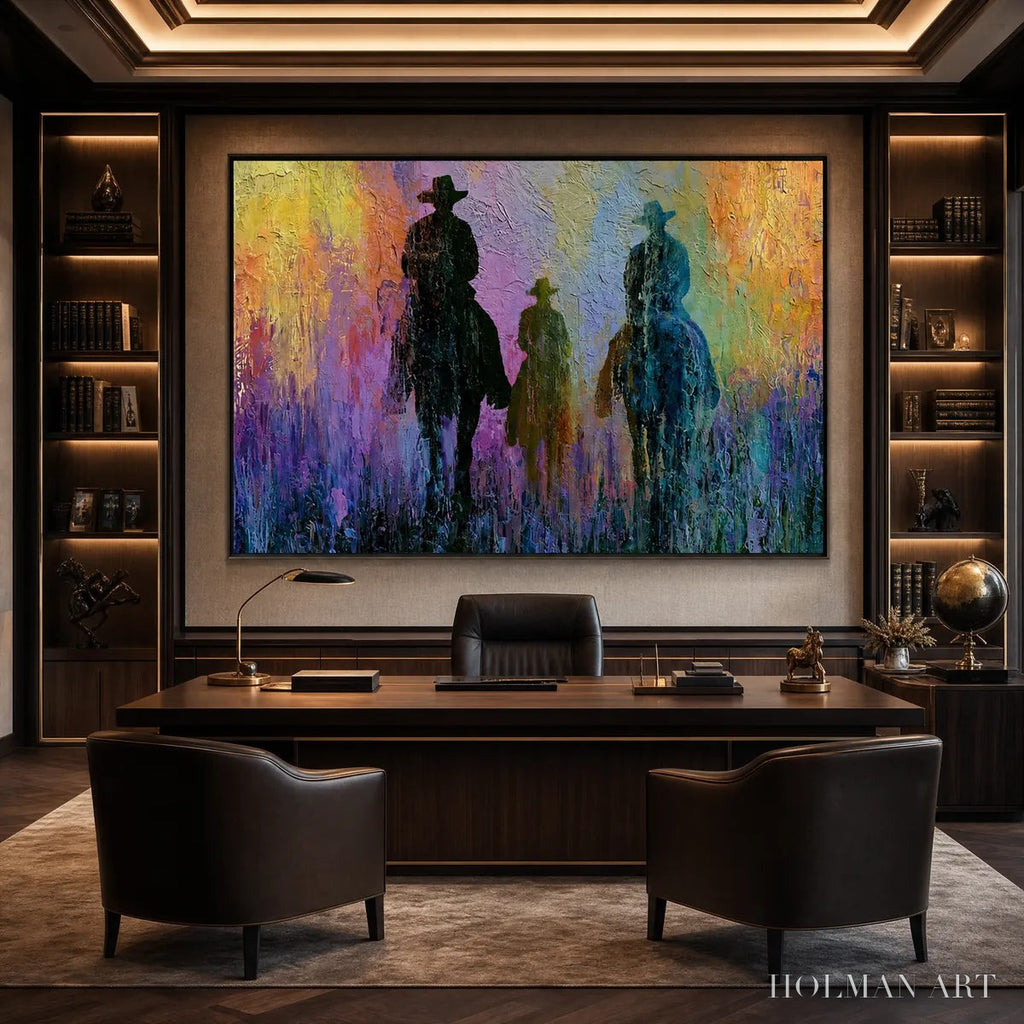 HOLMAN ART Twilight Posse – Textured Cowboy & Horse Oil Painting - image 2