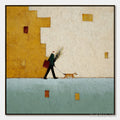 HOLMAN ART Urban Stroll – Textured Minimalist Cityscape Painting of a Person Walking a Dog - image 1