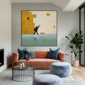 HOLMAN ART Urban Stroll – Textured Minimalist Cityscape Painting of a Person Walking a Dog - image 2