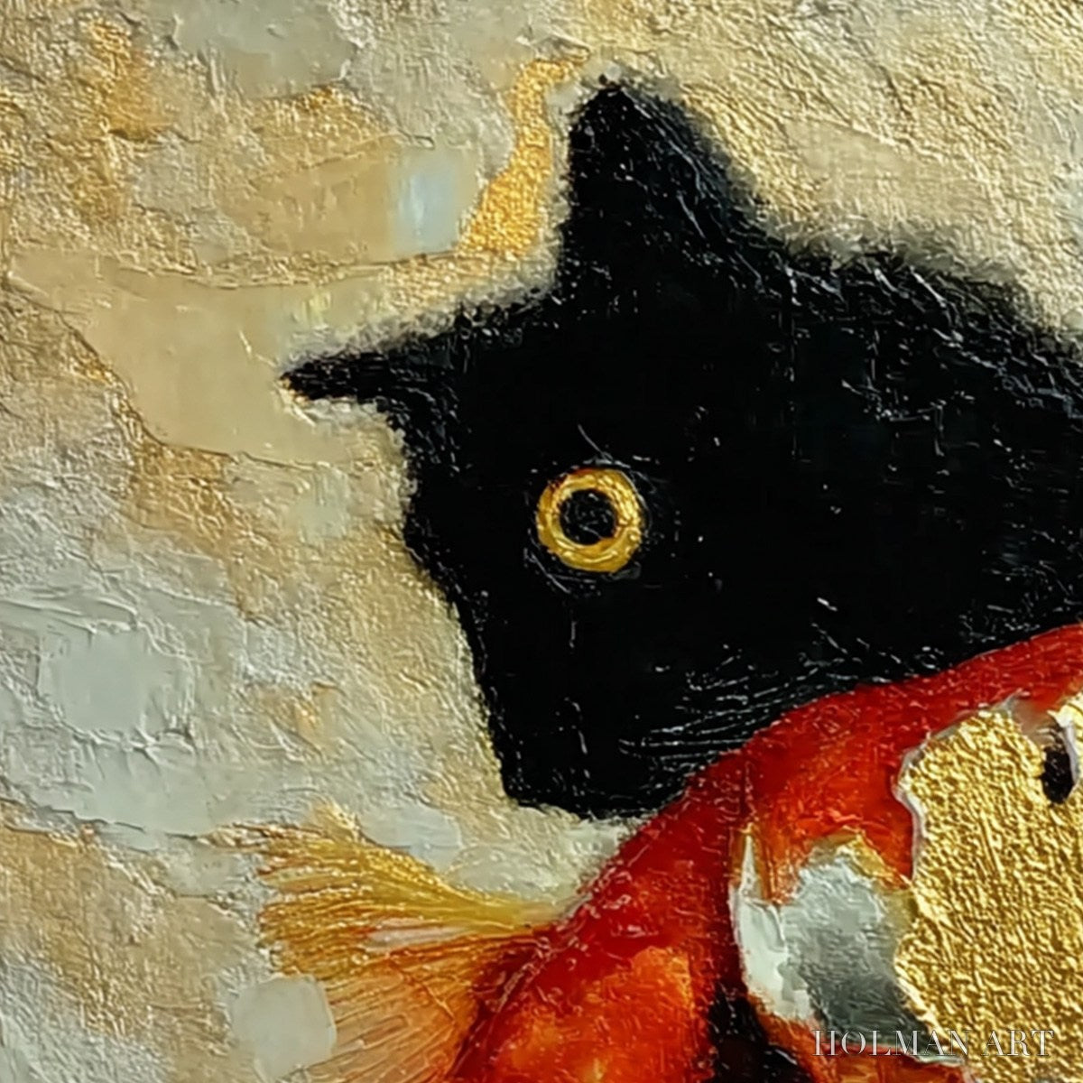 HOLMAN ART the Golden Catch – Textured Impasto Painting of a Cat and Fish - image 3