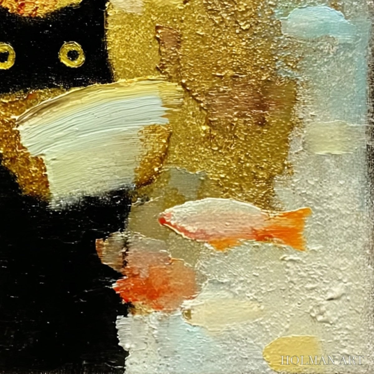 HOLMAN ART the Midnight Scholar – Whimsical Textured Impasto Black Cat Painting - image 3
